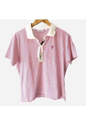 Ashworth Slim Fit Polo Shirt XL Pink Stripe Golf Preppy Womens NWT